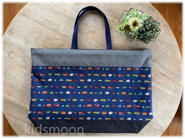 車柄保育園バッグ大きい手作りファスナーチャック肩掛け