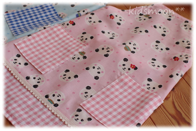 オーダーメイドの手作りエプロン＆三角巾（パンダ）幼稚園グッズ保育園 